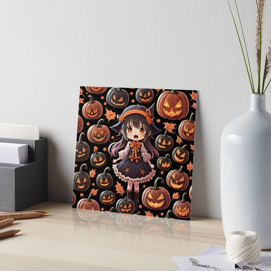 Halloween Anime Witch with Jack-O-Lanterns