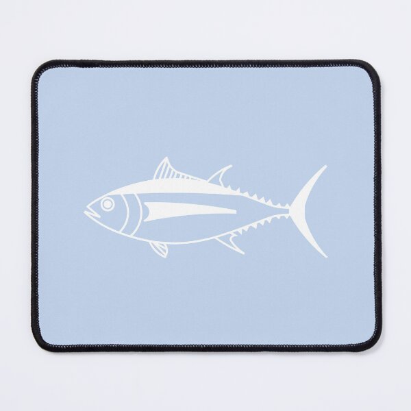 Item preview, Cute Albacore Tuna Fish in White on Pastel Blue designed and sold by fruttidimare.
