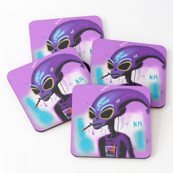 Item preview, Purple NFT Funny Cartoon Smoking Alien UFO Art designed and sold by itzbart.