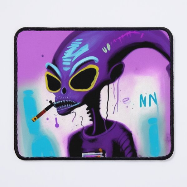 Item preview, Purple NFT Funny Cartoon Smoking Alien UFO Art designed and sold by itzbart.