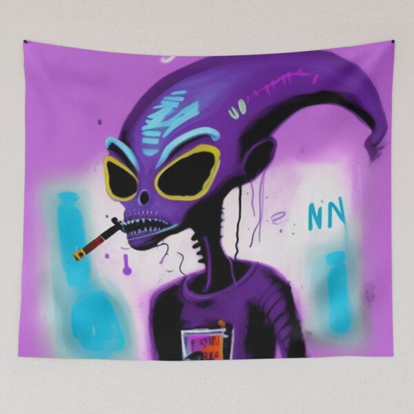 Item preview, Purple NFT Funny Cartoon Smoking Alien UFO Art designed and sold by itzbart.