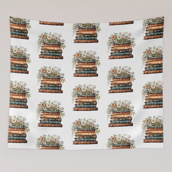 Item preview, Floral stack of vintage school books designed and sold by PawsandPages.