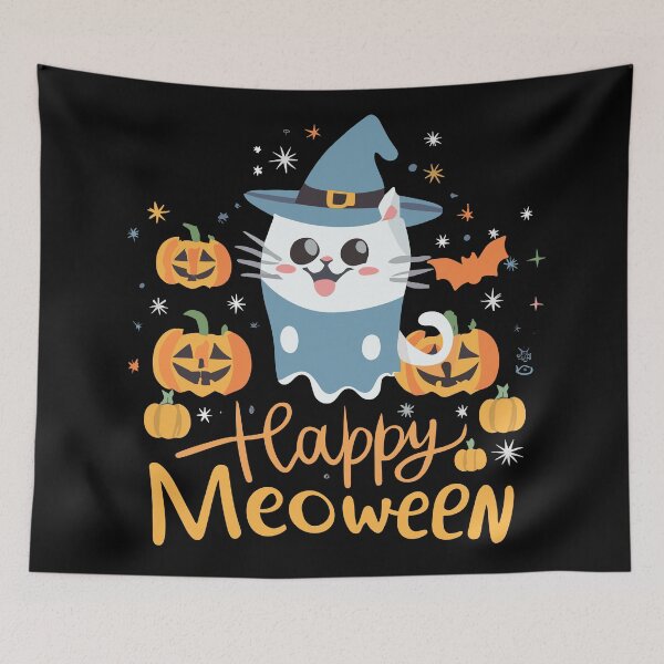 Item preview, Happy Meoween || Happy Cat in Ghost Halloween Costume designed and sold by Motys.