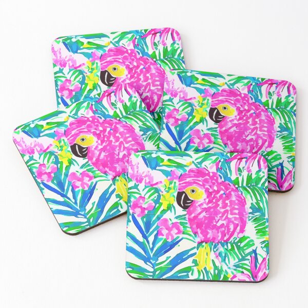Item preview, Pink parrot in rainforest, Lilly Pulitzer inspired designed and sold by SophieClimaArt.