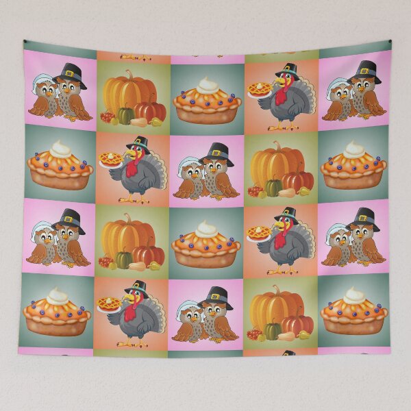 Item preview, Happy Thanksgiving Cute Collage Of Autumn Fall Themed Pumpkins, Turkey, Pumpkin Pie & Owls, Birds designed and sold by FCS Specialties LLC.