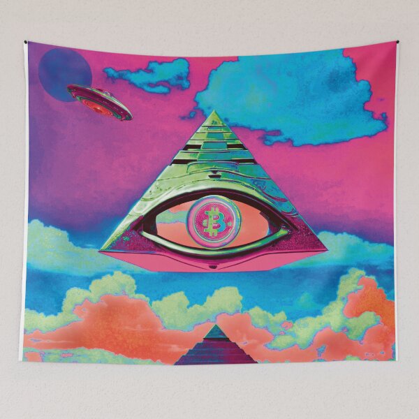 Item preview, Bitcoin Rises Over The Ruins of The Ancient Pyramid Schemes designed and sold by OSOsUFOs.