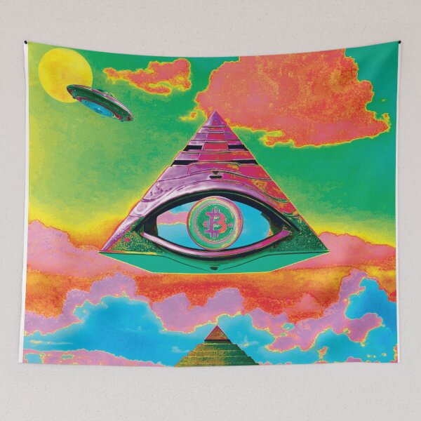 Item preview, Bitcoin Rises Over The Ruins of The Ancient Pyramid Schemes V2.0 designed and sold by OSOsUFOs.