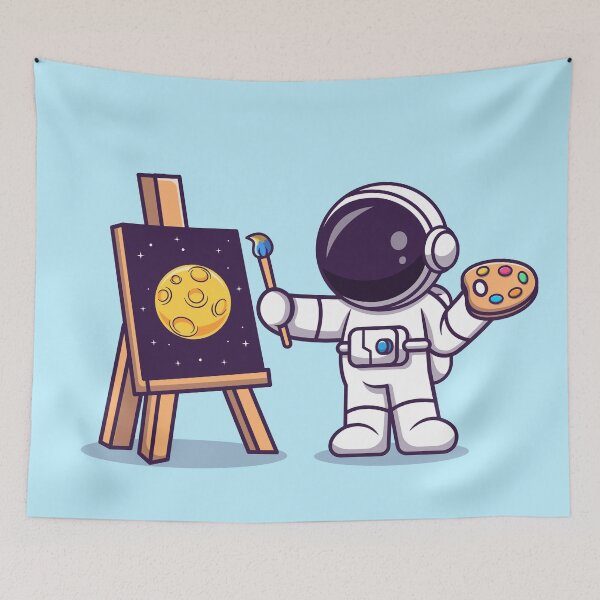Item preview, Cosmic Canvas: Cute Astronaut Painting the Moon Cartoon Vector Icon Illustration designed and sold by hjian8219.