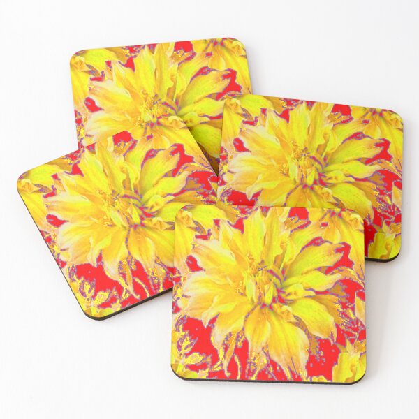 Item preview, ABSTRACTED YELLOW GARDEN FLOWER RED ART designed and sold by sharlesart.