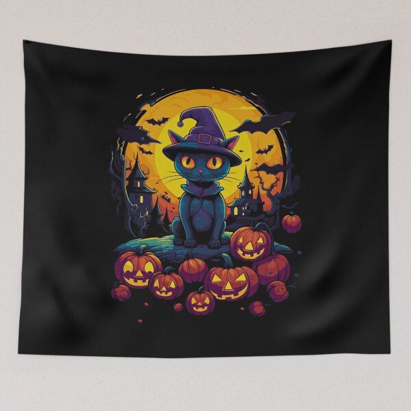 Item preview, Mystical Halloween Night: Witch Cat, Bats, Castle, Moon, and Pumpkins | Whimsical Autumn and Halloween Delights Collection designed and sold by Ali Doodles.
