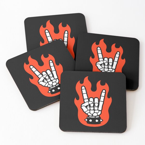 Item preview, Cartoon Heavy Metal skeleton hand on fire designed and sold by irmirx.