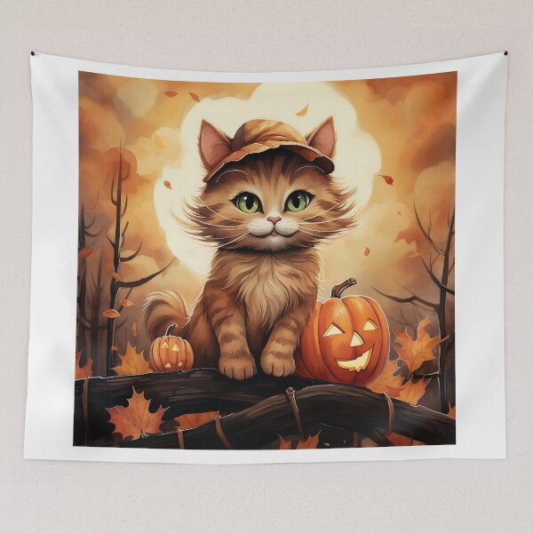 Item preview, Mischievous Cat Dressed as a Pumpkin designed and sold by BDMeow.