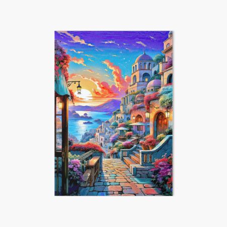 Item preview, Santorini colorful landscape at sunset designed and sold by iguananick.