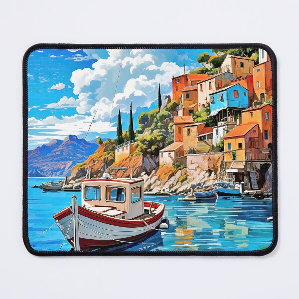 Item preview, Assos (Asos) Village, Greece. Boat in Mediterranean sea. designed and sold by iguananick.