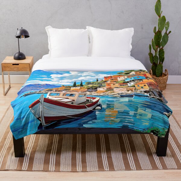 Item preview, Assos (Asos) Village, Greece. Boat in Mediterranean sea. designed and sold by iguananick.