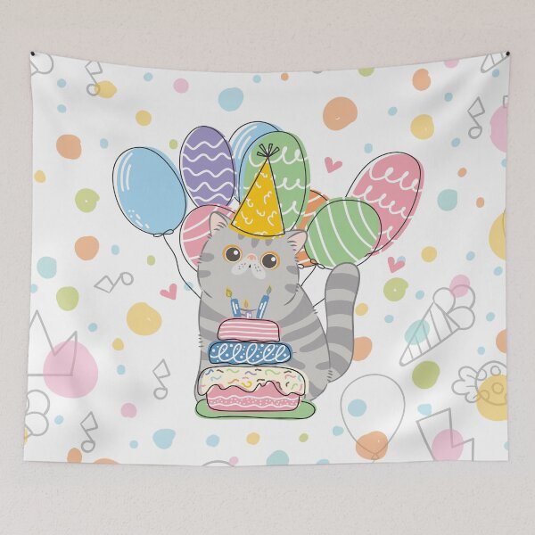 Item preview, Gray Tabby Exotic Shorthair Persian Cat Birthday Party designed and sold by lulululupaint.