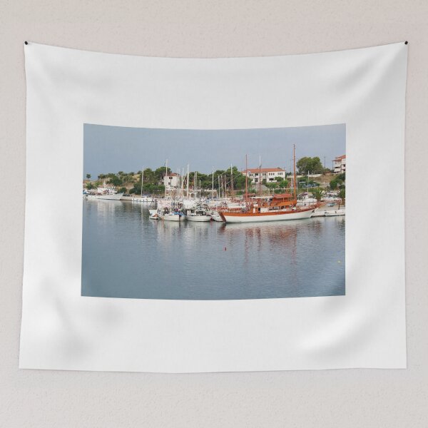 Item preview, port with sailboat and fishing boat designed and sold by goceris.