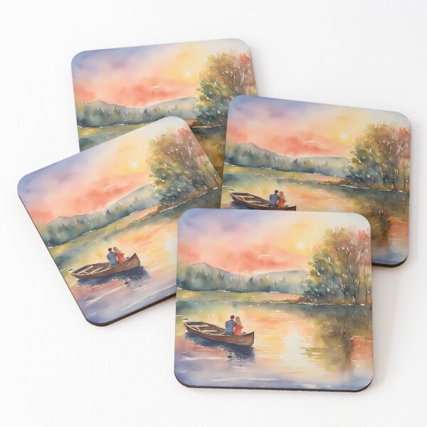 Item preview, Couple On A Lake - Watercolor Print designed and sold by doveportdesigns.
