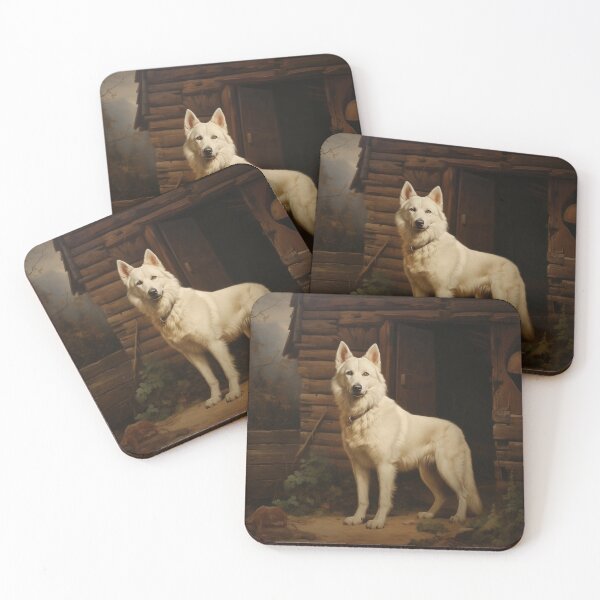 Item preview, White German Shepherd Dog Standing Guard by Log Cabin Nostolgic designed and sold by Jean Blakeley-Cook.
