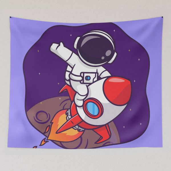 Item preview, Cosmic Salute: Cute Astronaut Riding Rocket, Waving Hand in Space Cartoon Vector Icon Illustration designed and sold by hjian8219.