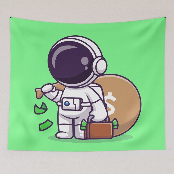 Item preview, Cosmic Prosperity: Cute Astronaut with Money Bag and Suitcase Cartoon Vector Icon Illustration designed and sold by hjian8219.