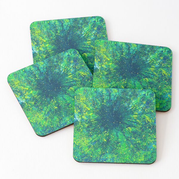 Item preview, Sacred Token From The Emerald Tablet #610 Original Hand-painted Abstract Painting Detail 4 In Teal Blue Green Yellow Earth Tones Inspired By Gaia Mother Nature Spring Summer Rain Forest Aquatic Plants designed and sold by Rainbow Artist Orlando L.
