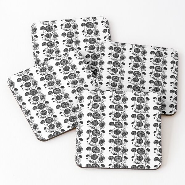 Item preview, Ranunculus Flower Black and White leaves silhouette on White background 7 designed and sold by ArmBaoStock.