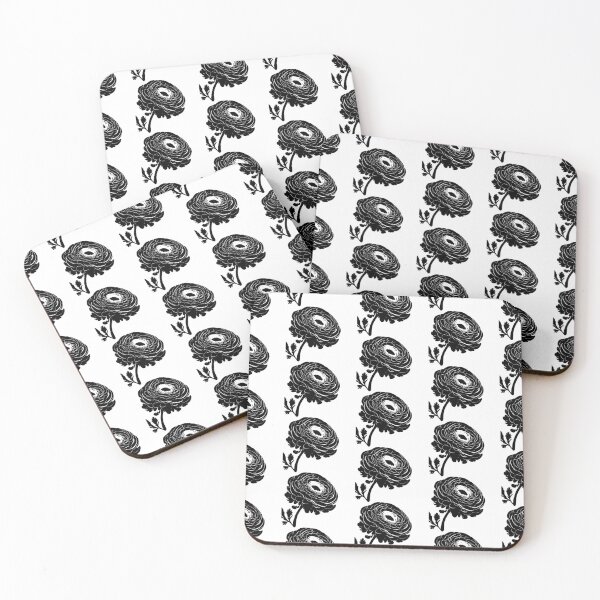 Item preview, Ranunculus Flower Black and White leaves silhouette on White background 8 designed and sold by ArmBaoStock.