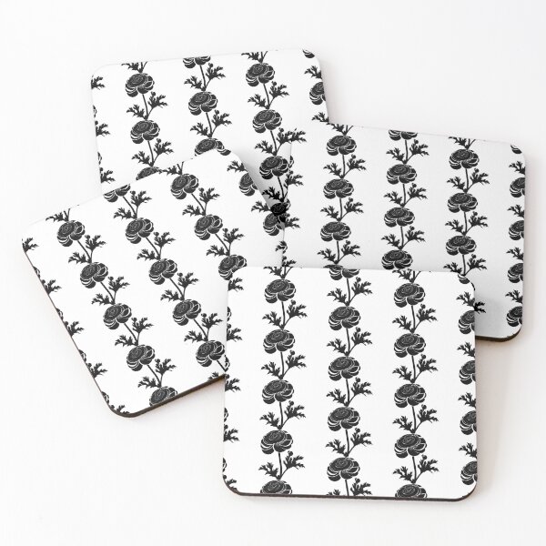 Item preview, Ranunculus Flower Black and White leaves silhouette on White background 11 designed and sold by ArmBaoStock.