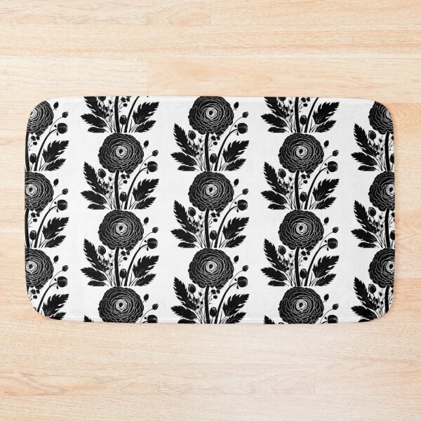 Item preview, Ranunculus Flower Black and White leaves silhouette on White background 12 designed and sold by ArmBaoStock.