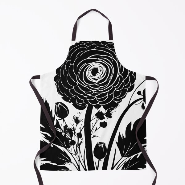 Item preview, Ranunculus Flower Black and White leaves silhouette on White background 12 designed and sold by ArmBaoStock.
