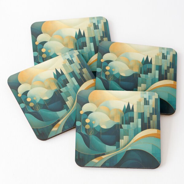 Item preview, Abstract Landscape in Teal, Gold, and Cream - Modern Artistic Decor designed and sold by PaintbrushPlace.