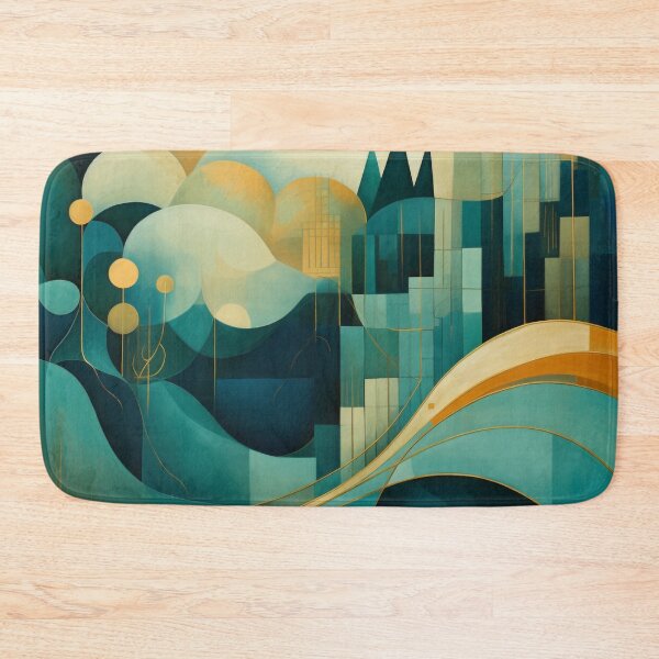 Item preview, Abstract Landscape in Teal, Gold, and Cream - Modern Artistic Decor designed and sold by PaintbrushPlace.