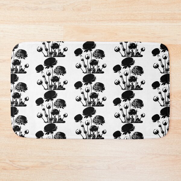 Item preview, Ranunculus Flower Black and White leaves silhouette on White background 19 designed and sold by ArmBaoStock.