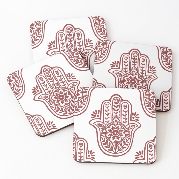 Aperçu de l'œuvre Hamsa Flora Linocut Pattern - Snow + Ruby créée et vendue par Irene Estelle.