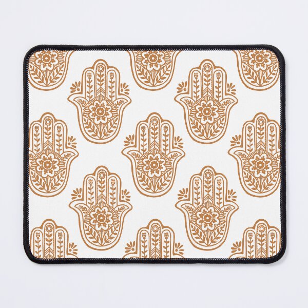 Artikelvorschau, Hamsa Flora Linocut Pattern - Snow + Rust entworfen und verkauft von Irene Estelle.