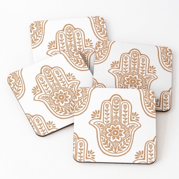Item preview, Hamsa Flora Linocut Pattern - Snow + Rust designed and sold by Irene Estelle.
