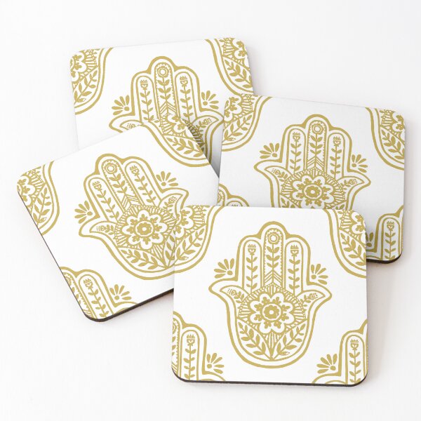 Artikelvorschau, Hamsa Flora Linocut Pattern - Snow + Saffron entworfen und verkauft von Irene Estelle.