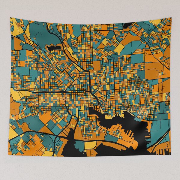 Item preview, Baltimore Map Pattern in Orange & Teal designed and sold by PatternMaps.