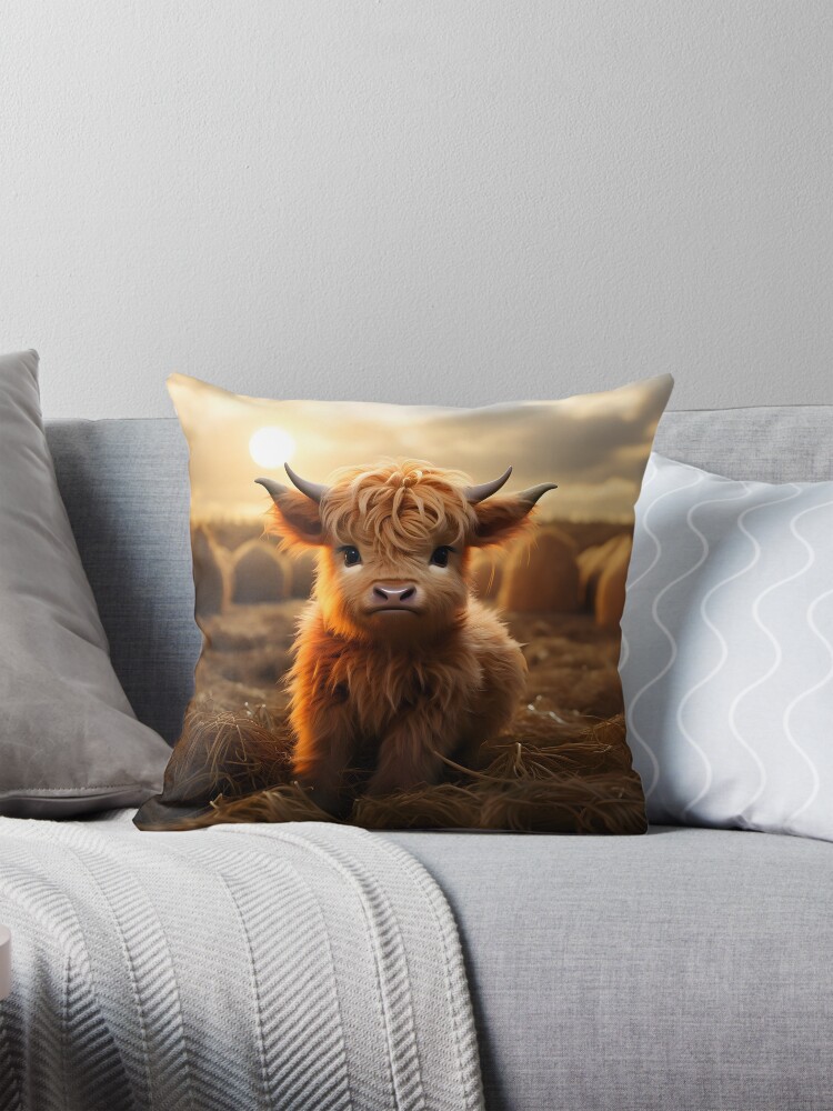 Miniature Scottish Highland Cow so cute and fluffy Pillow for Sale by GrannyKaz123 Redbubble