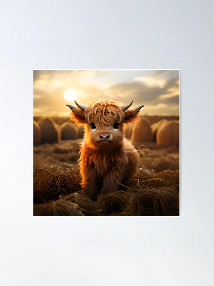 POSTCARD Mini Moo Adorable Baby Highland Cow Cute Calf Fuzzy Cuddly Cow