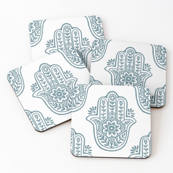 Item preview, Hamsa Flora Linocut Pattern - Snow + Peacock designed and sold by Irene Estelle.
