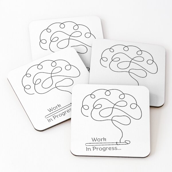 Item preview, Work in Progress- Crochet Brain Minimalist Black Line Art and Text designed and sold by YellowfishShop.