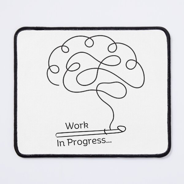Item preview, Work in Progress- Crochet Brain Minimalist Black Line Art and Text designed and sold by YellowfishShop.