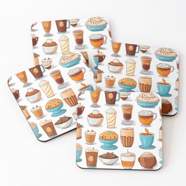 Item preview, Different types of coffee in cartoon style seamless pattern designed and sold by MiraCleAI.