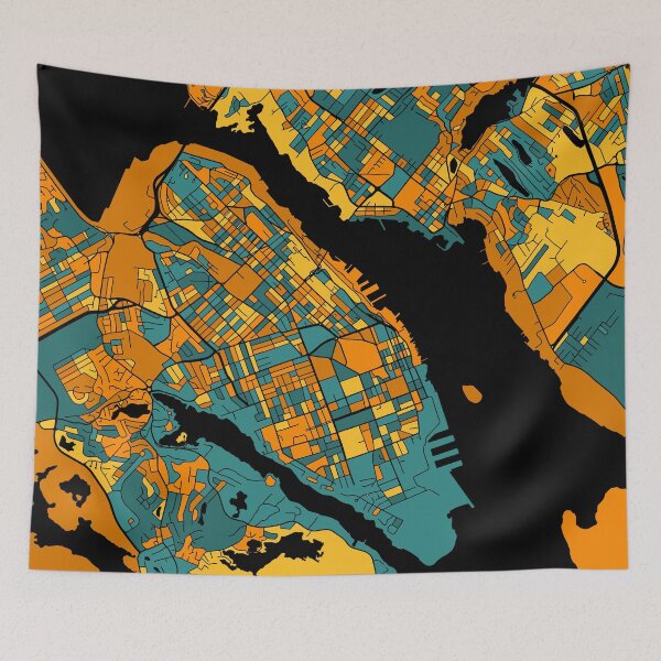 Item preview, Halifax Map Pattern in Orange & Teal designed and sold by PatternMaps.