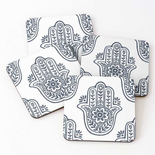 Artikelvorschau, Hamsa Flora Linocut Pattern - Snow + Dusk entworfen und verkauft von Irene Estelle.