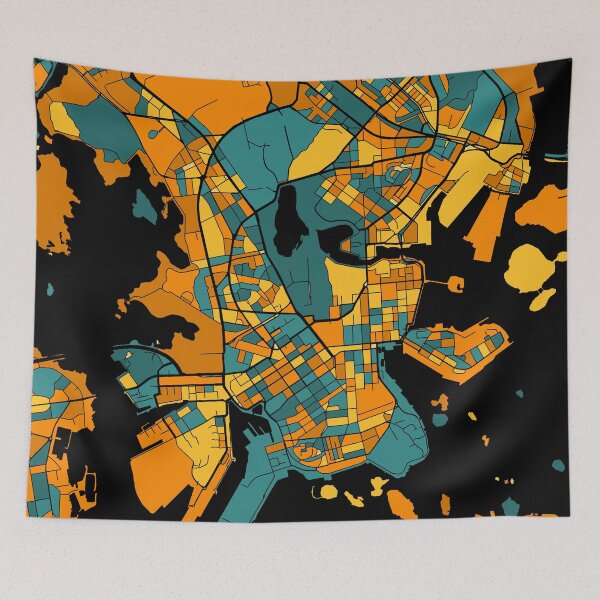 Item preview, Helsinki Map Pattern in Orange & Teal designed and sold by PatternMaps.