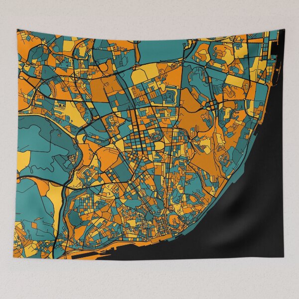 Item preview, Lisbon Map Pattern in Orange & Teal designed and sold by PatternMaps.
