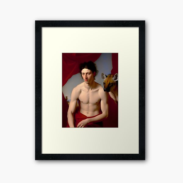 Man with hyena Framed Art Print